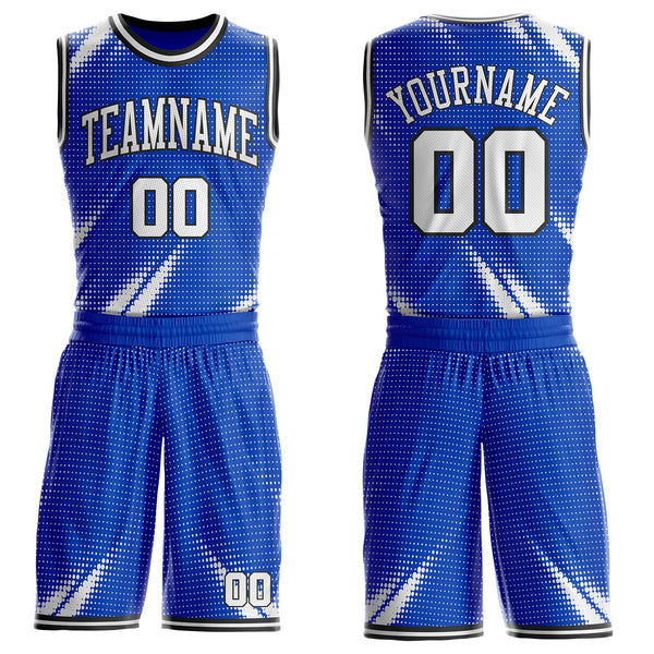 Custom Thunder Blue White-Black Gradient Dot Round Neck Sublimation Basketball Uniform Jersey
