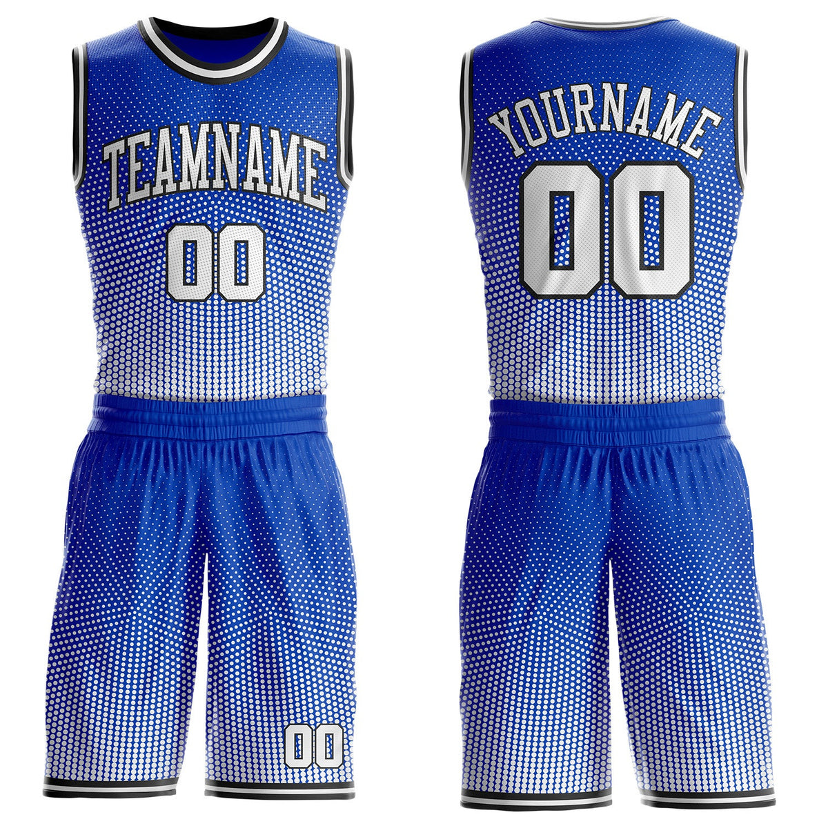 Custom Thunder Blue White-Black Gradient Dot Round Neck Sublimation Basketball Uniform Jersey
