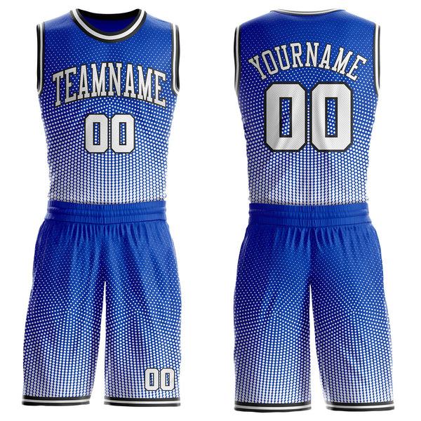 Custom Thunder Blue White-Black Gradient Dot Round Neck Sublimation Basketball Uniform Jersey