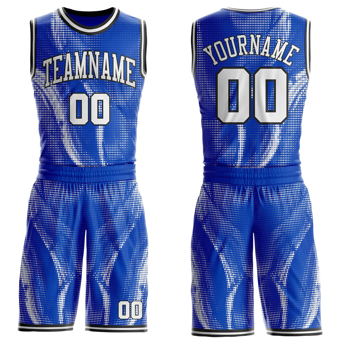 Custom Thunder Blue White-Black Gradient Dot Round Neck Sublimation Basketball Uniform Jersey
