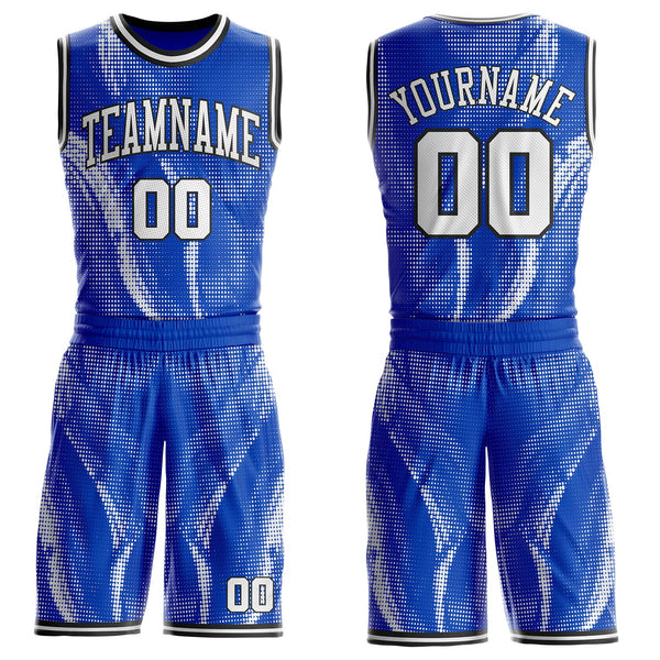 Custom Thunder Blue White-Black Gradient Dot Round Neck Sublimation Basketball Uniform Jersey