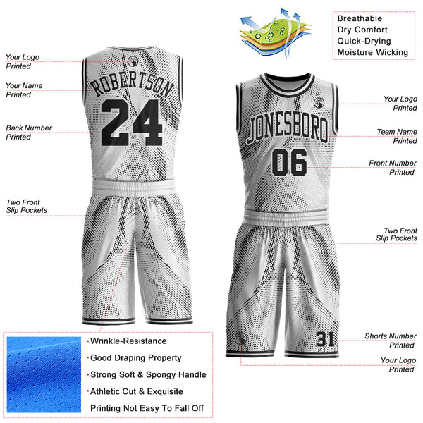 Custom White-Black Gradient Dot Round Neck Sublimation Basketball Uniform Jersey alternate