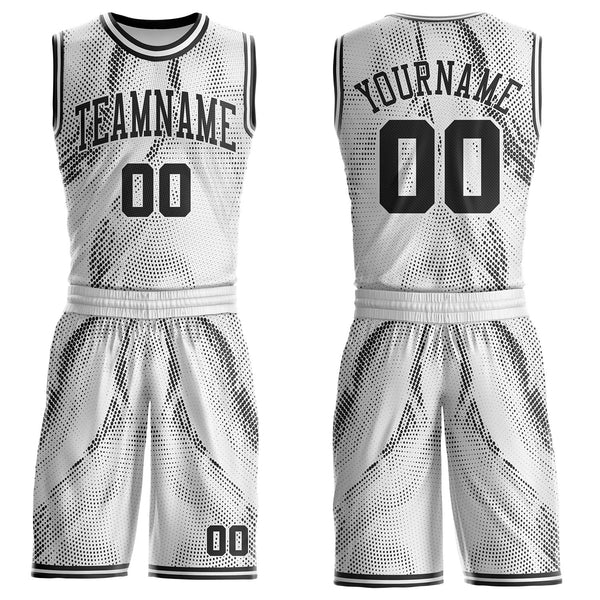 Custom White-Black Gradient Dot Round Neck Sublimation Basketball Uniform Jersey