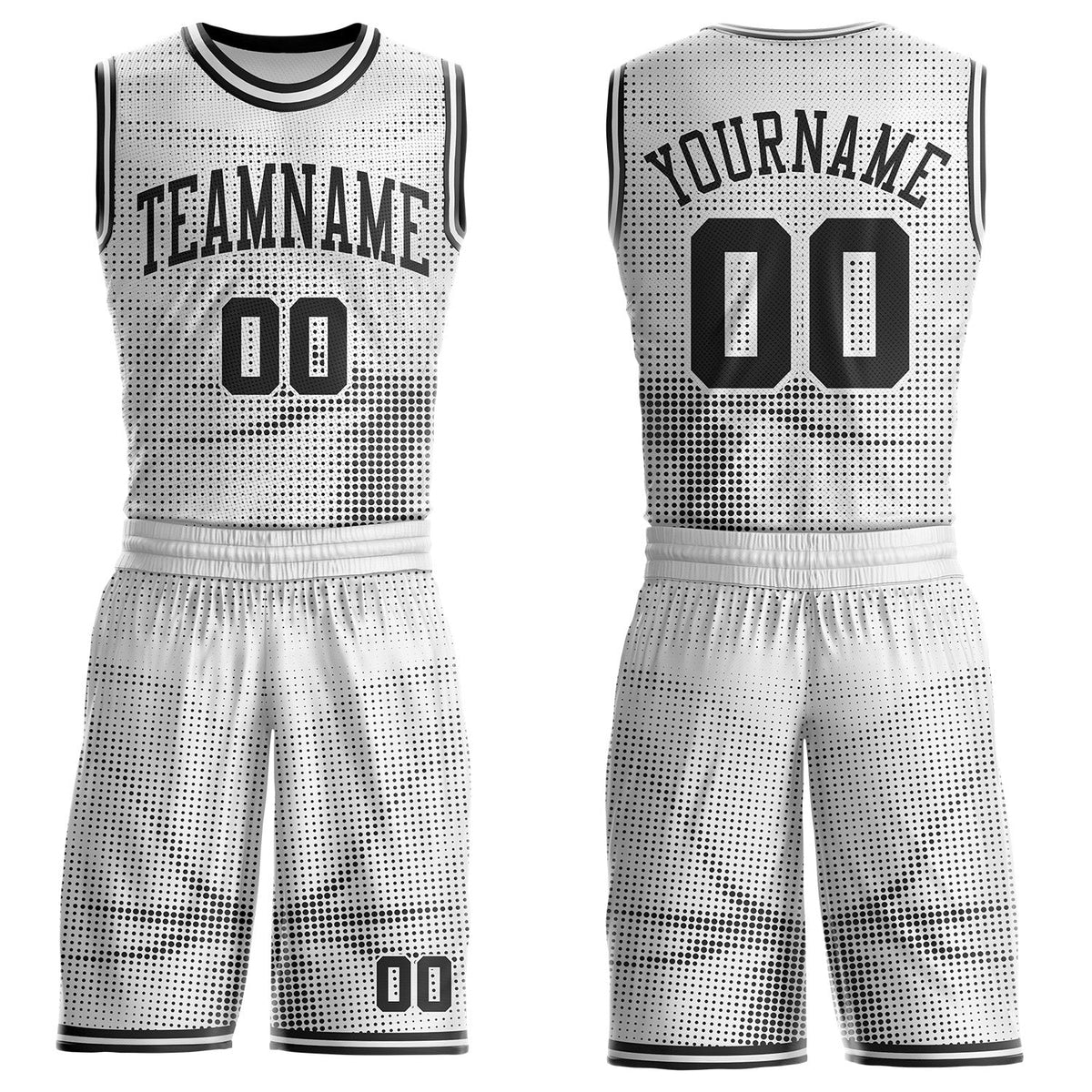 Custom White-Black Gradient Dot Round Neck Sublimation Basketball Uniform Jersey