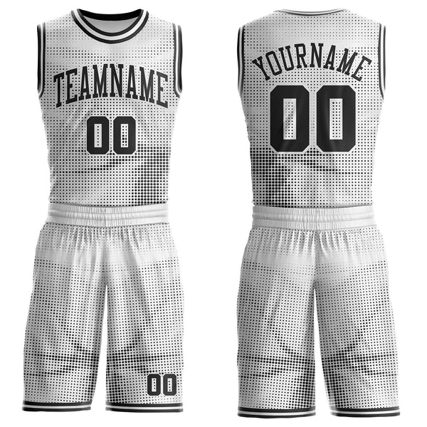 Custom White-Black Gradient Dot Round Neck Sublimation Basketball Uniform Jersey