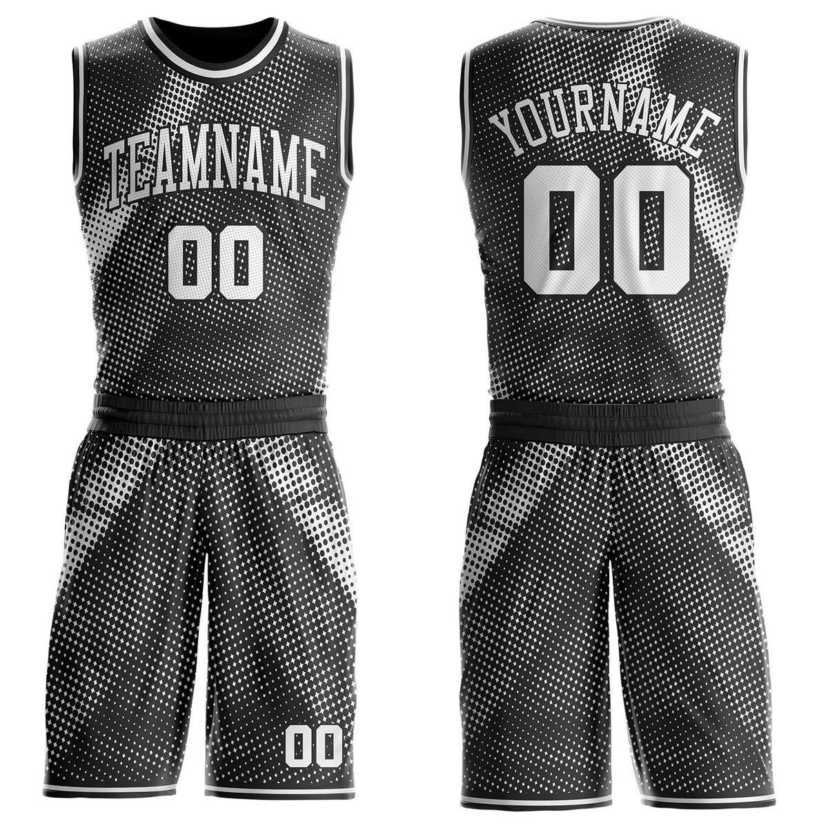 Custom Black-White Gradient Dot Round Neck Sublimation Basketball Uniform Jersey