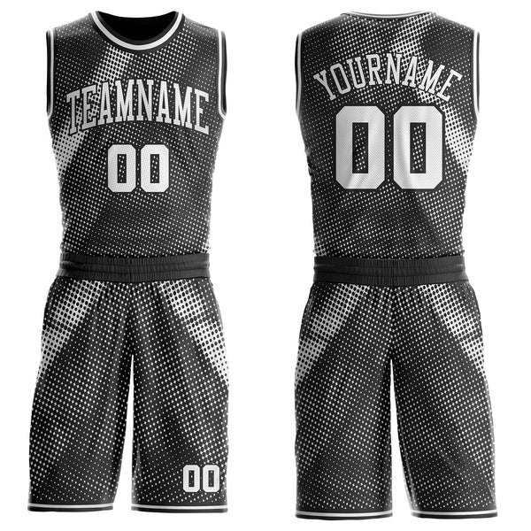Custom Black-White Gradient Dot Round Neck Sublimation Basketball Uniform Jersey