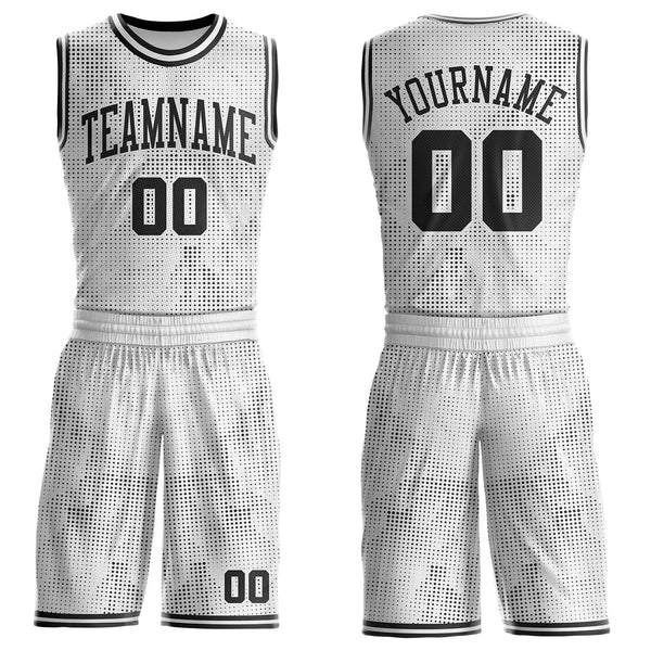 Custom White-Black Gradient Dot Round Neck Sublimation Basketball Uniform Jersey