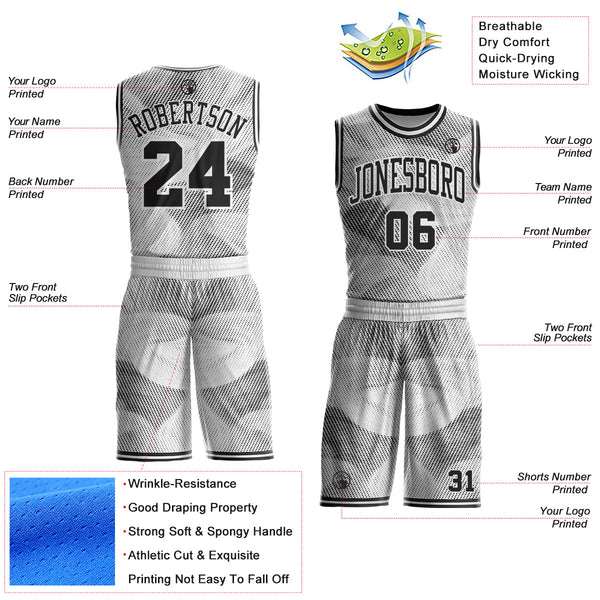 Custom White-Black Gradient Dot Round Neck Sublimation Basketball Uniform Jersey alternate