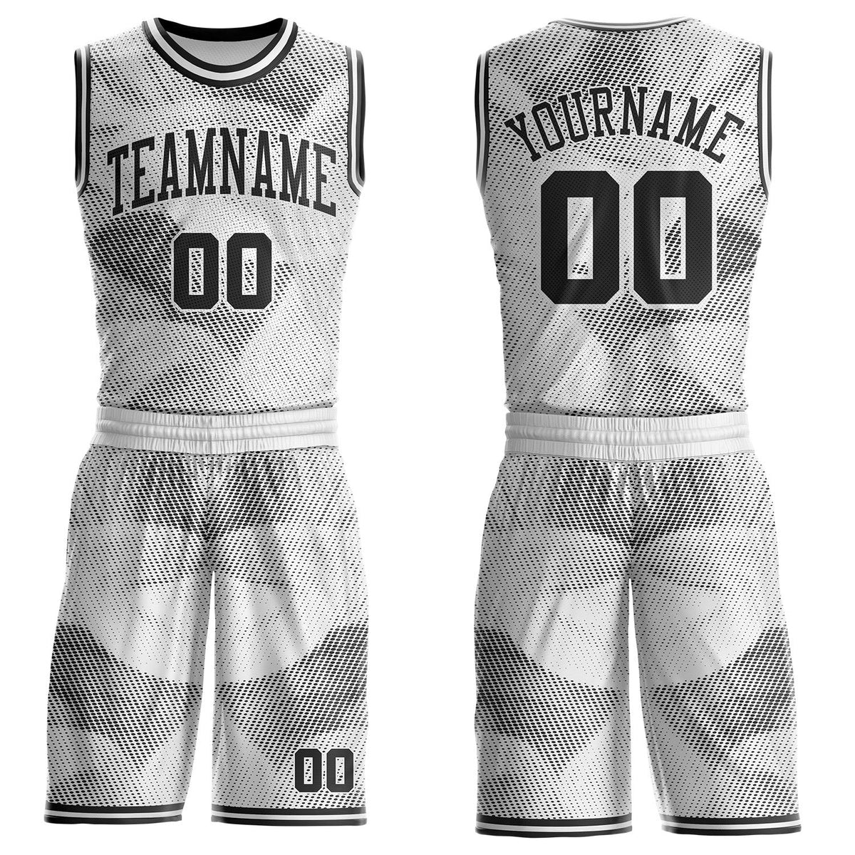 Custom White-Black Gradient Dot Round Neck Sublimation Basketball Uniform Jersey
