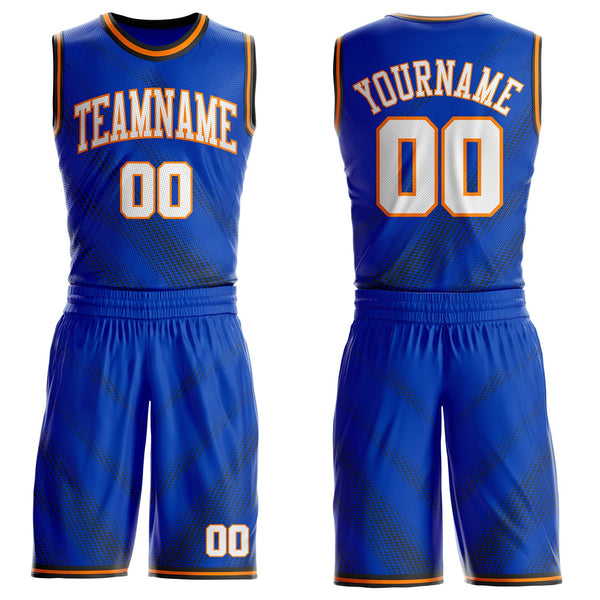 Custom Thunder Blue White Bay Orange-Black Gradient Dot Round Neck Sublimation Basketball Uniform Jersey