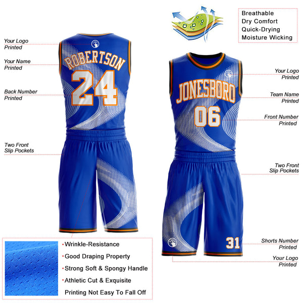 Custom Thunder Blue White Bay Orange-Black Gradient Dot Swirl Round Neck Sublimation Basketball Uniform Jersey alternate