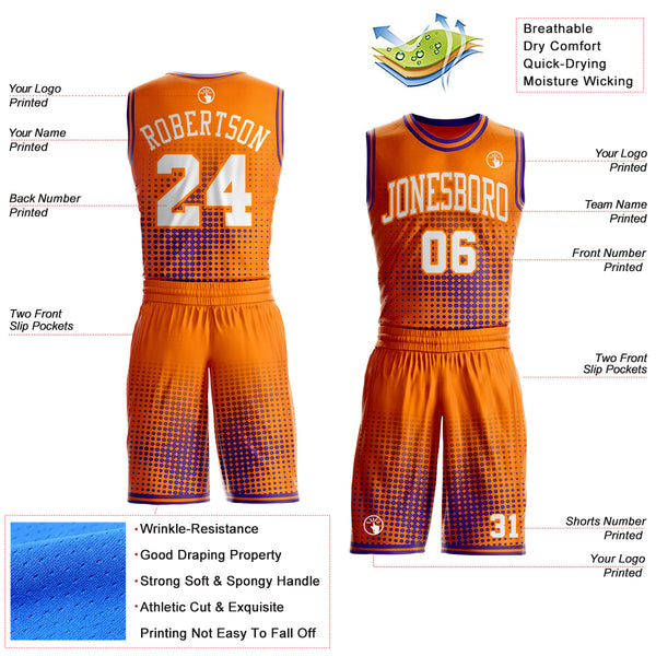 Custom Bay Orange White-Purple Gradient Dot Round Neck Sublimation Basketball Uniform Jersey alternate
