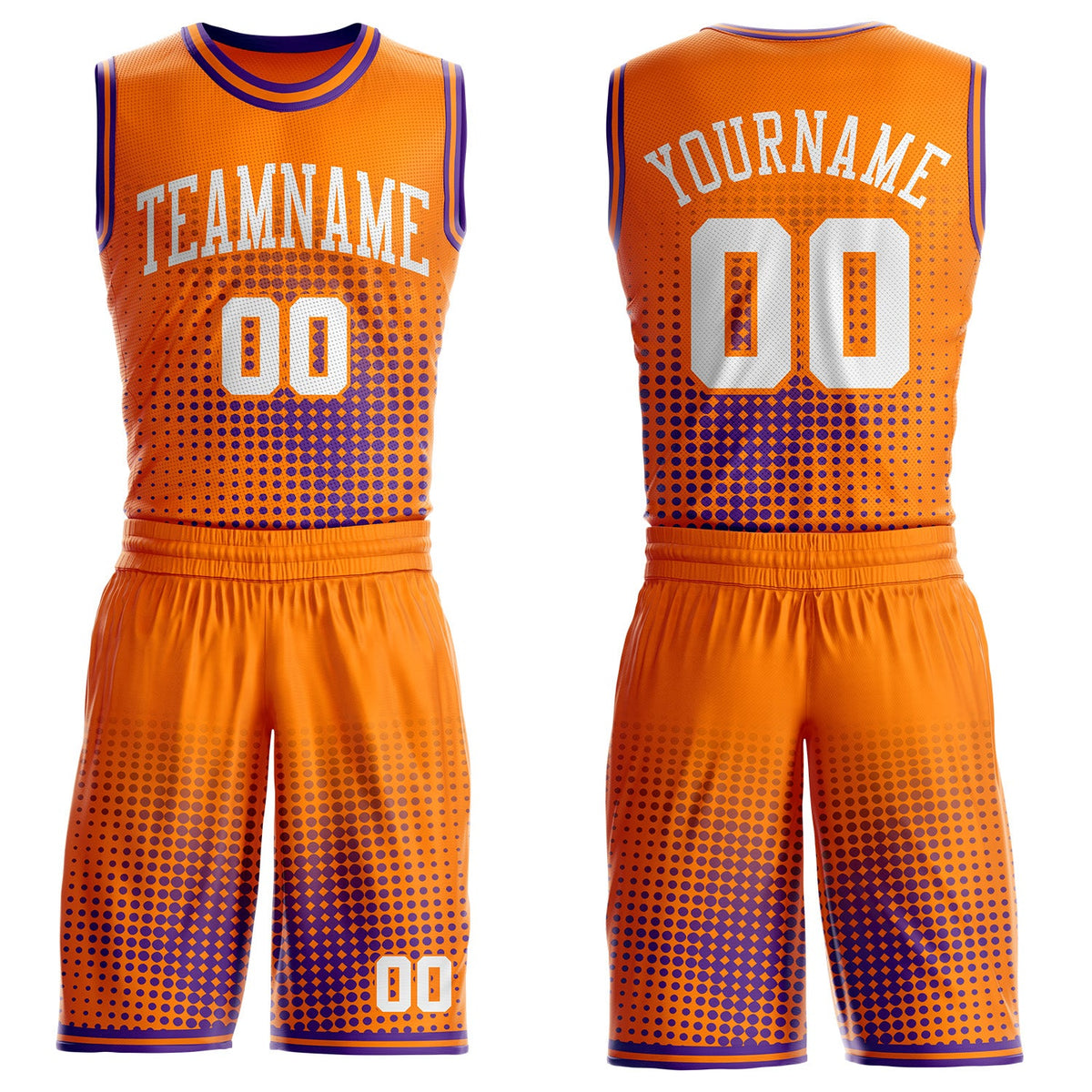 Custom Bay Orange White-Purple Gradient Dot Round Neck Sublimation Basketball Uniform Jersey