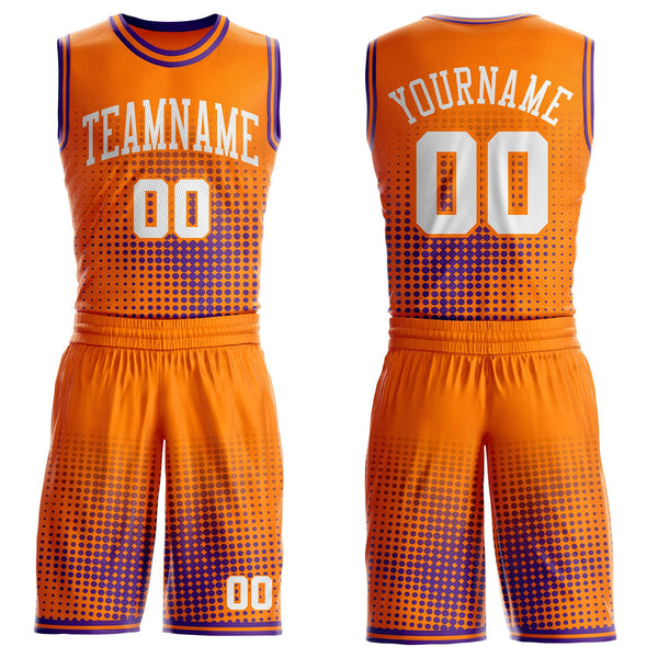 Custom Bay Orange White-Purple Gradient Dot Round Neck Sublimation Basketball Uniform Jersey