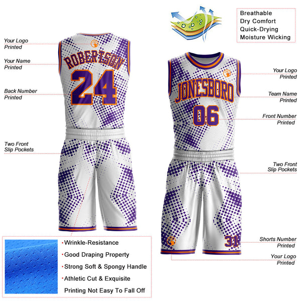 Custom White Purple-Bay Orange Gradient Dot Round Neck Sublimation Basketball Uniform Jersey alternate
