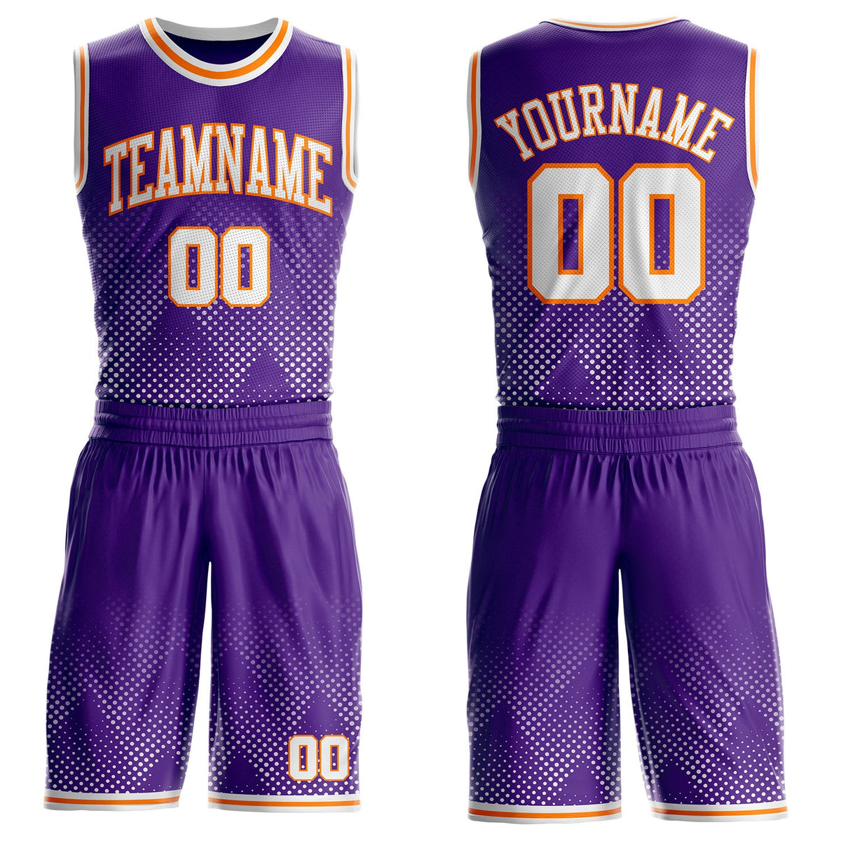 Custom Purple White-Bay Orange Gradient Dot Round Neck Sublimation Basketball Uniform Jersey