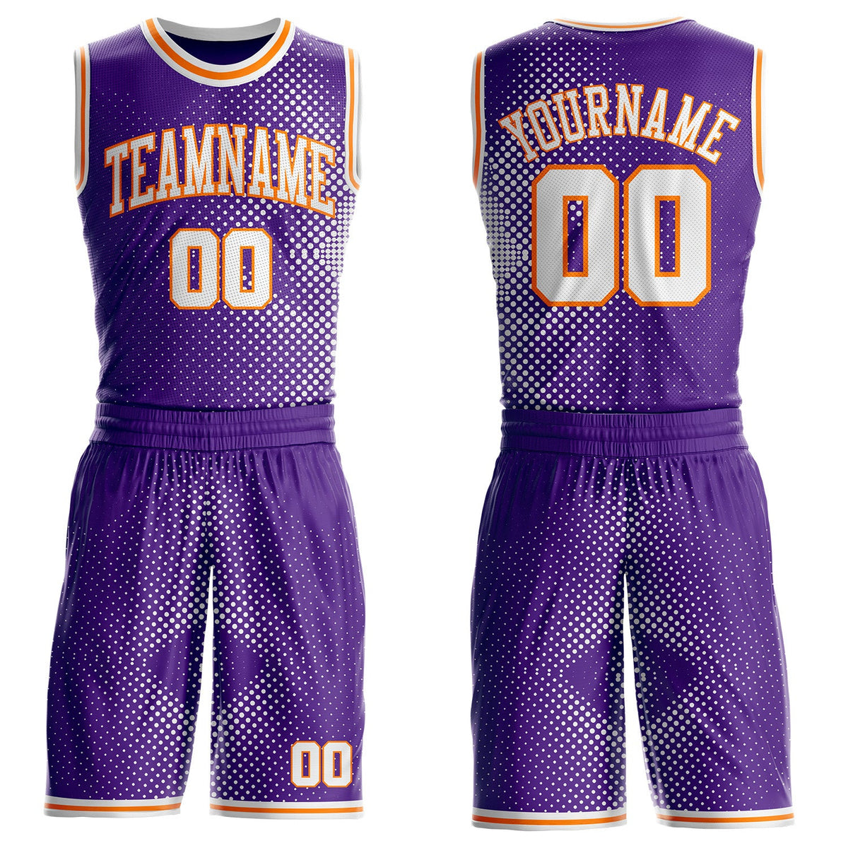 Custom Purple White-Bay Orange Gradient Dot Round Neck Sublimation Basketball Uniform Jersey