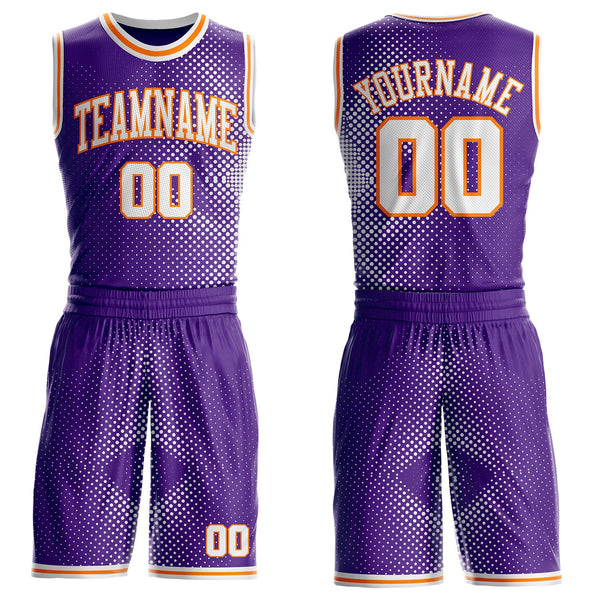 Custom Purple White-Bay Orange Gradient Dot Round Neck Sublimation Basketball Uniform Jersey
