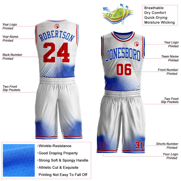 Custom White Red-Thunder Blue Gradient Dot Round Neck Sublimation Basketball Uniform Jersey alternate