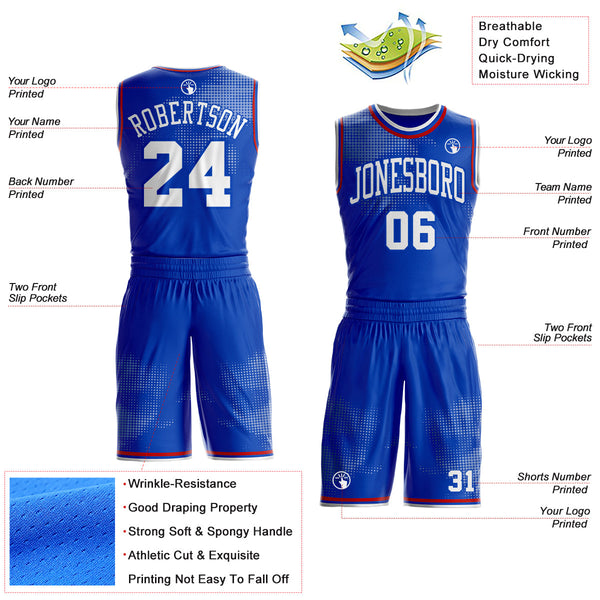 Custom Thunder Blue White-Red Gradient Dot Round Neck Sublimation Basketball Uniform Jersey alternate