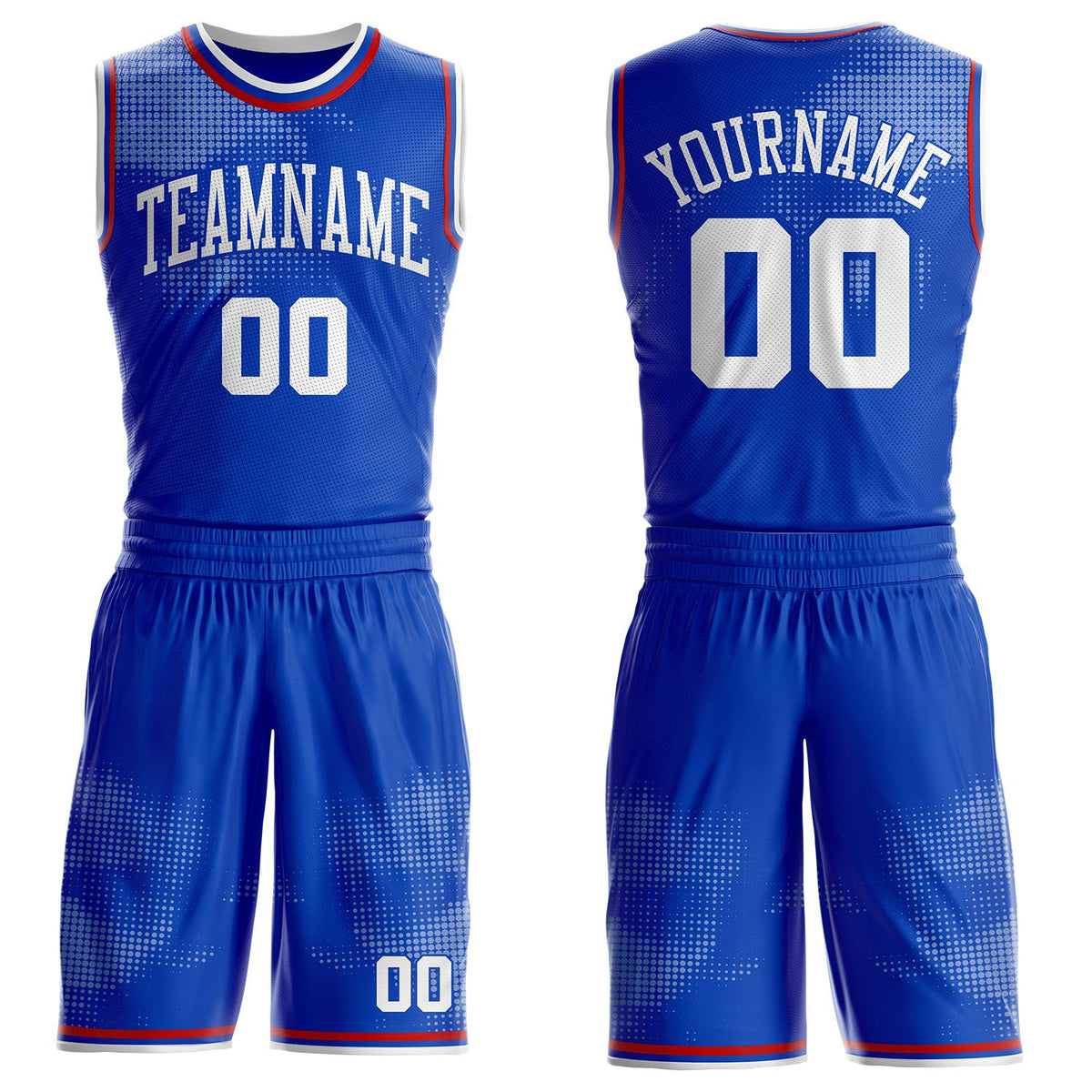 Custom Thunder Blue White-Red Gradient Dot Round Neck Sublimation Basketball Uniform Jersey