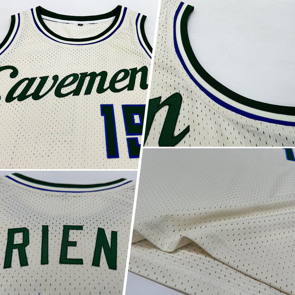 Custom Cream Hunter Green-Royal Authentic Throwback Basketball Jersey alternate
