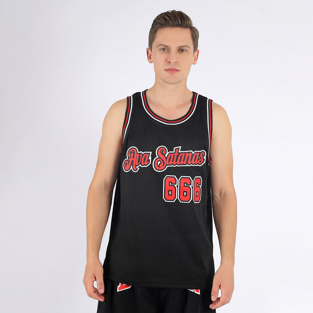 Custom Black Red-White Authentic Throwback Basketball Jersey - Back