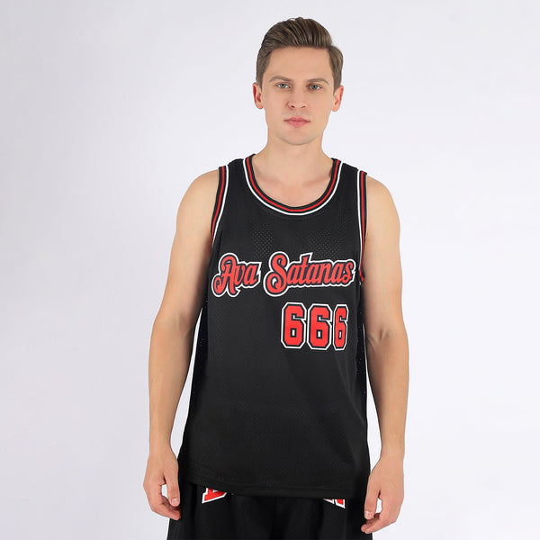 Custom Black Red-White Authentic Throwback Basketball Jersey alternate