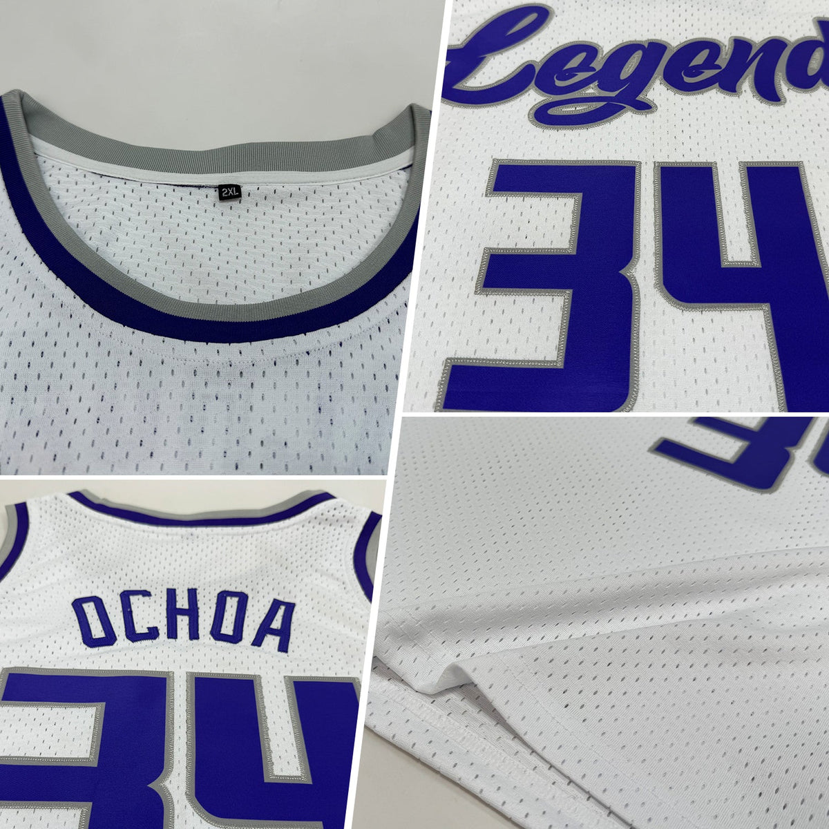 Custom White Purple-Gray Authentic Throwback Basketball Jersey - Back