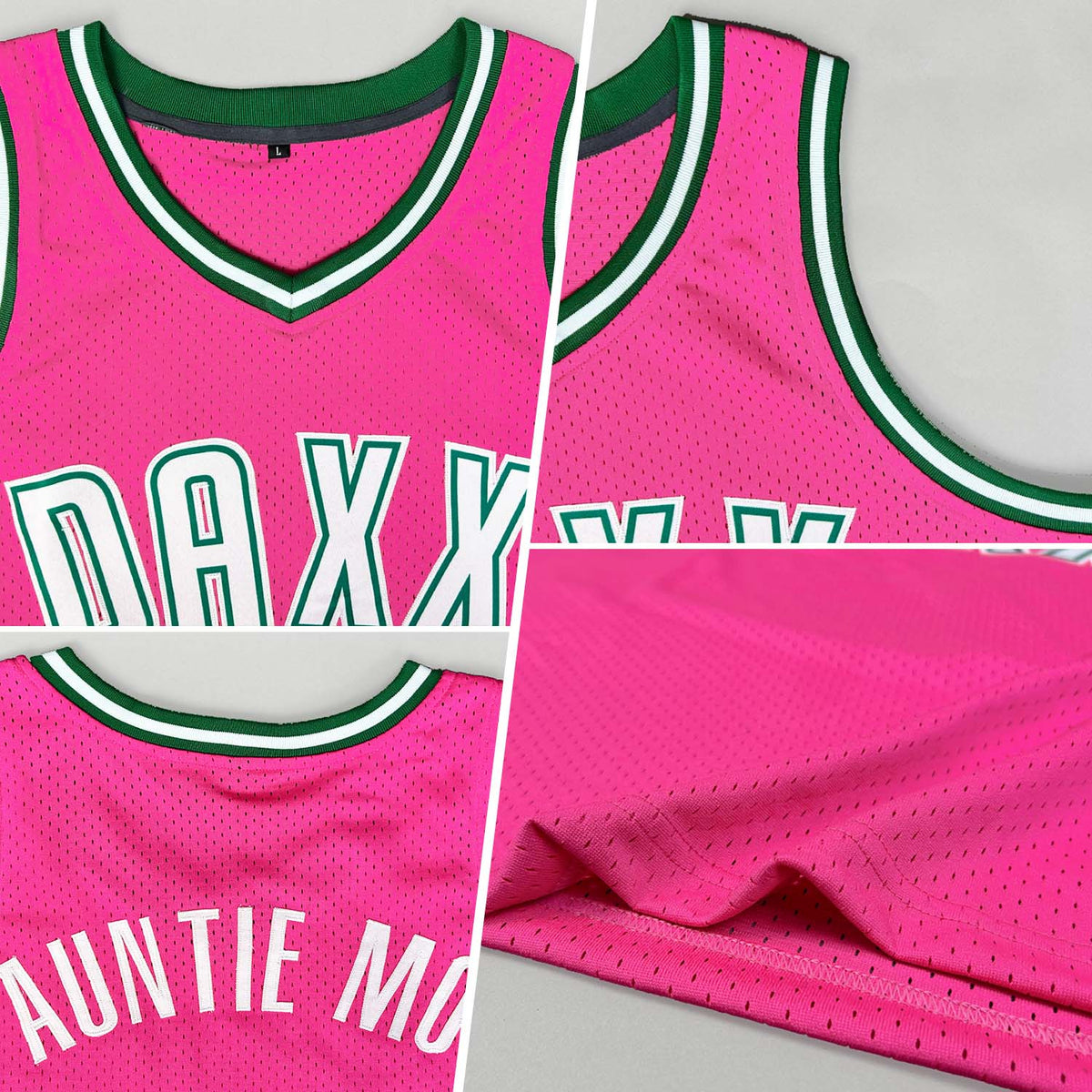 Custom Pink White-Kelly Green Authentic Throwback Basketball Jersey - Back