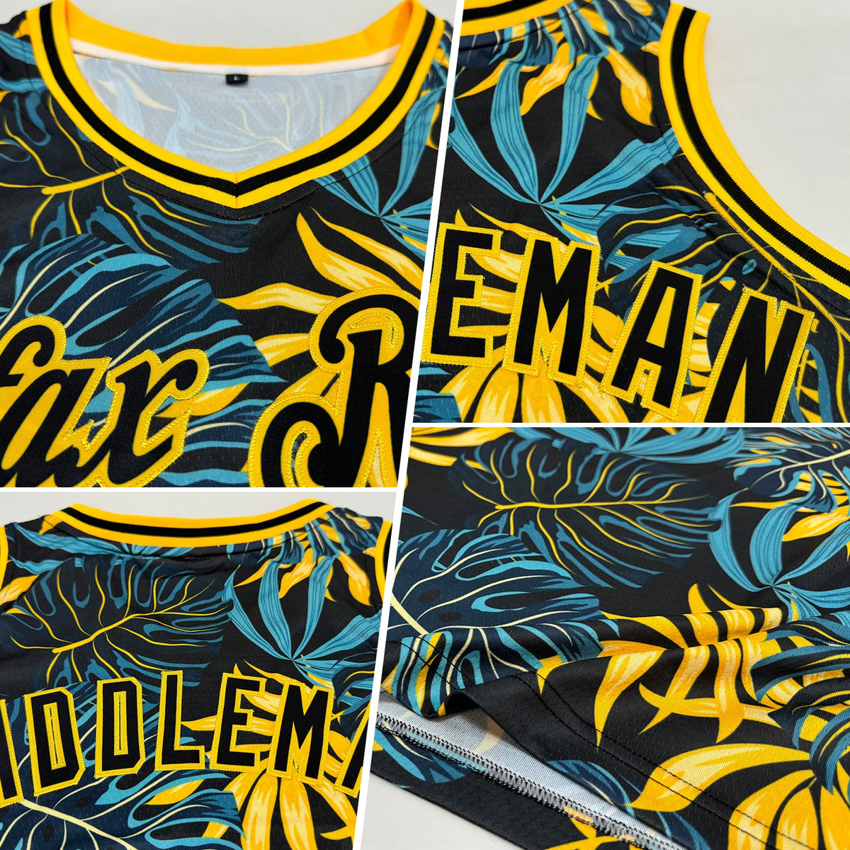 Custom Black Black-Gold 3D Pattern Tropical Hawaii Plants Authentic Basketball Jersey - Back