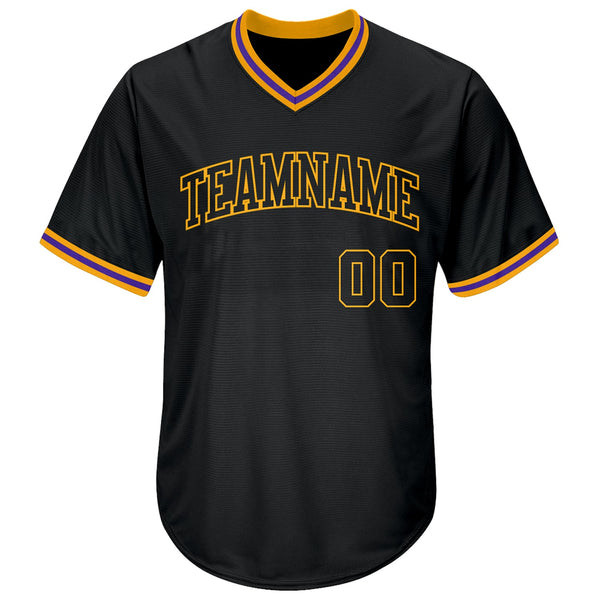 Custom Black Black-Gold Authentic Throwback Rib-Knit Baseball Jersey Shirt alternate