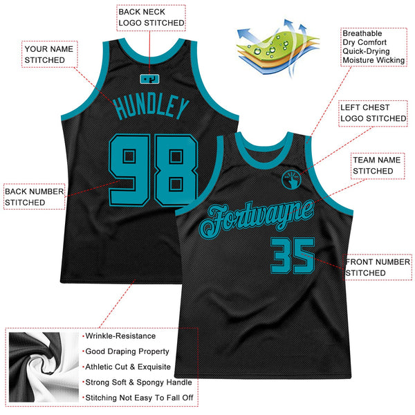 Custom Black Teal Authentic Throwback Basketball Jersey alternate