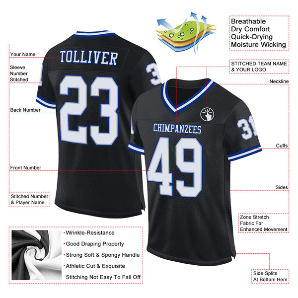 Custom Black White-Royal Mesh Authentic Throwback Football Jersey alternate