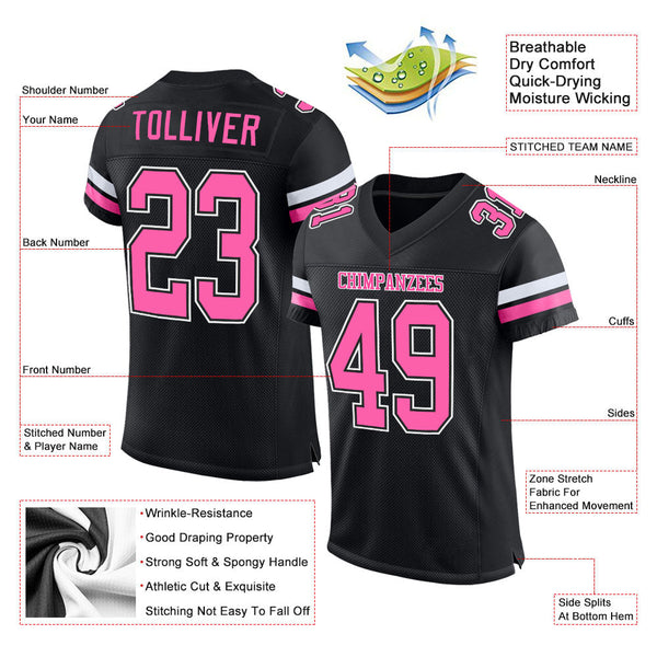 Custom Black Pink-White Mesh Authentic Football Jersey alternate