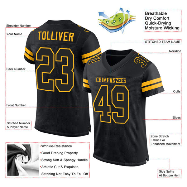 Custom Black Black-Gold Mesh Authentic Football Jersey alternate