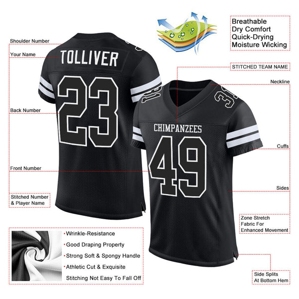 Custom Black Black-White Mesh Authentic Football Jersey alternate
