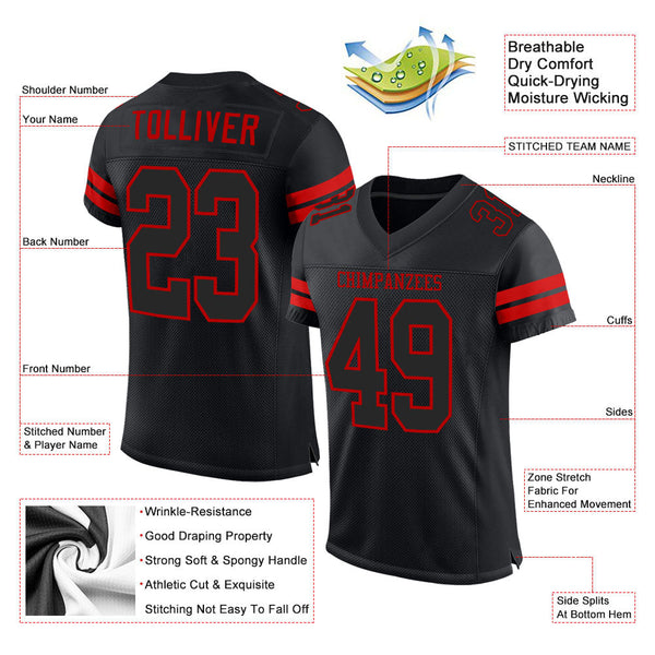 Custom Black Black-Red Mesh Authentic Football Jersey alternate