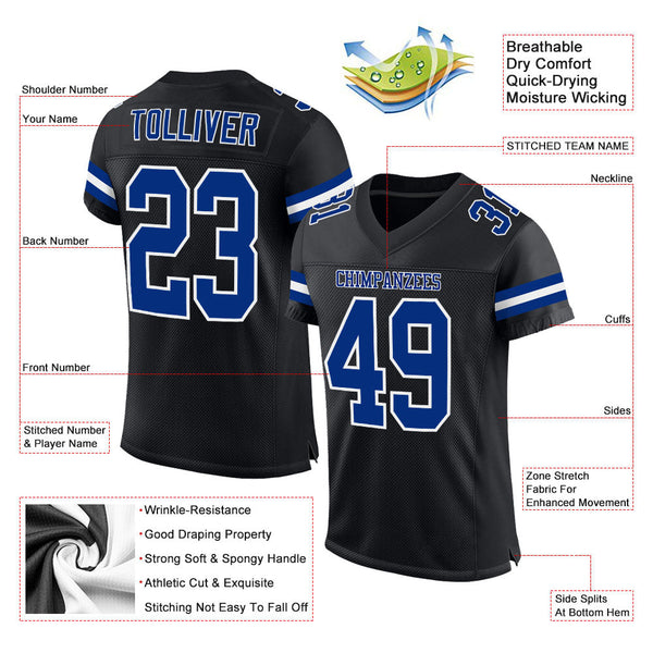 Custom Black Royal-White Mesh Authentic Football Jersey alternate