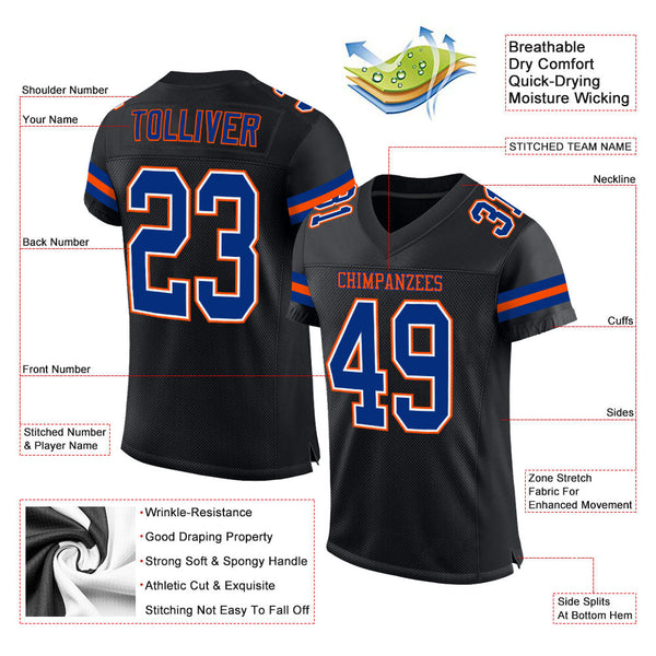 Custom Black Royal-Orange Mesh Authentic Football Jersey alternate