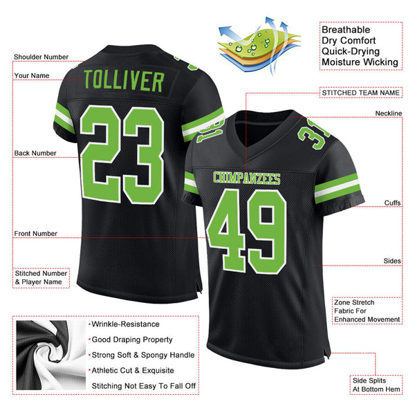 Custom Black Neon Green-White Mesh Authentic Football Jersey alternate