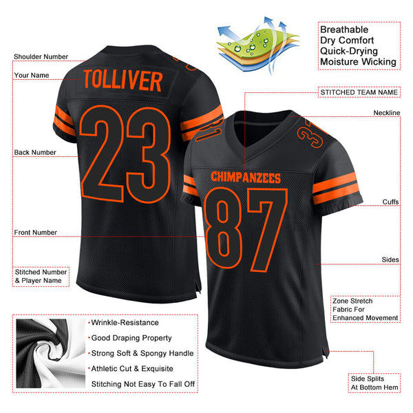 Custom Black Black-Orange Mesh Authentic Football Jersey alternate