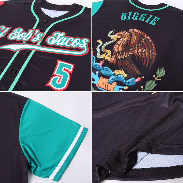 Custom Black Kelly Green-Red Authentic Mexico Two Tone Baseball Jersey alternate
