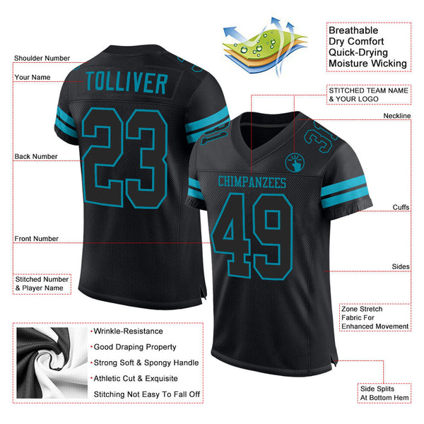 Custom Black Black-Teal Mesh Authentic Football Jersey alternate