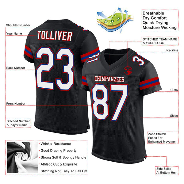 Custom Black White-Red Mesh Authentic Football Jersey alternate