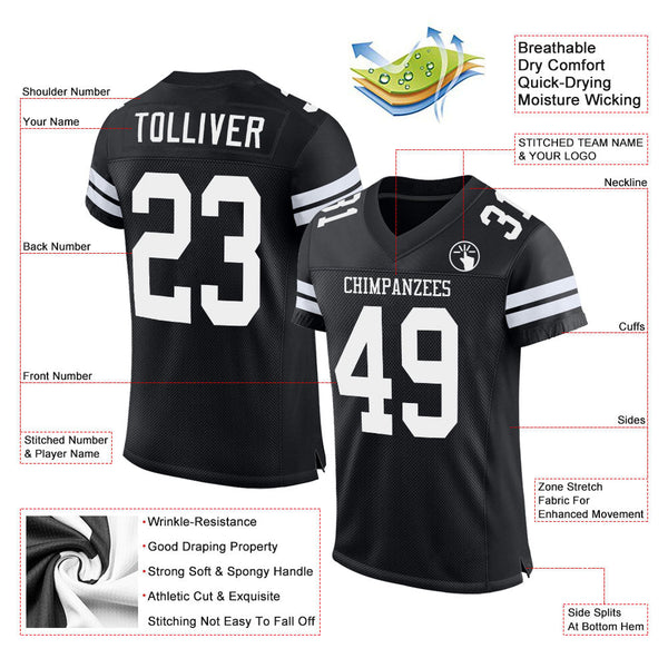 Custom Black White Mesh Authentic Football Jersey alternate