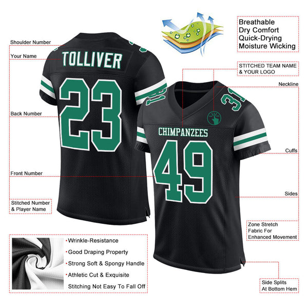 Custom Black Kelly Green-White Mesh Authentic Football Jersey alternate