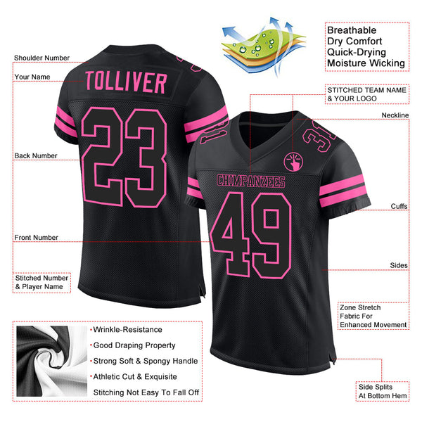 Custom Black Black-Pink Mesh Authentic Football Jersey alternate