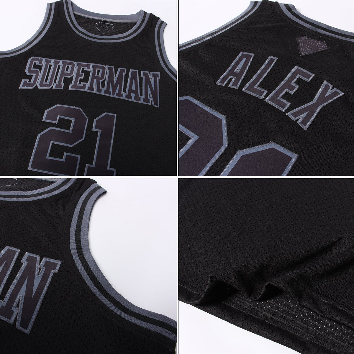 Custom Black Black-Steel Gray Authentic Throwback Basketball Jersey - Back